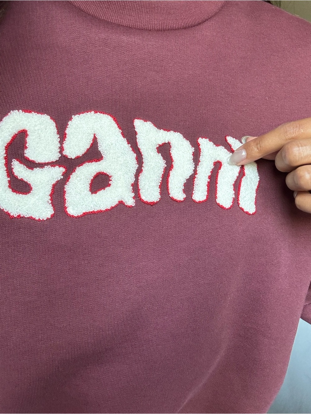 Ganni Maroon Crewneck Sweatshirt with White Logo - Picture 2 of 9